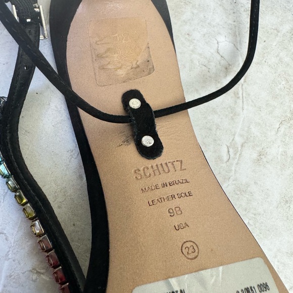 Schutz NEW Vikki Leather Strappy Crystals Ankle Ties Straps Heels Sandal Black 9 - Picture 8 of 16